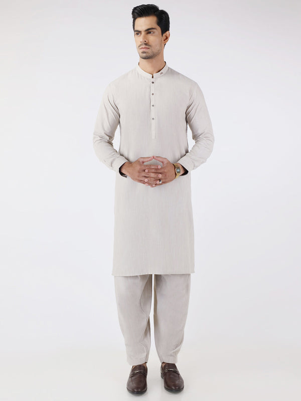 Light Grey Blended Kameez Shalwar - AL-KS-3196