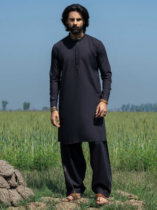 Black Blended Kameez Shalwar - AL-KS-3217B