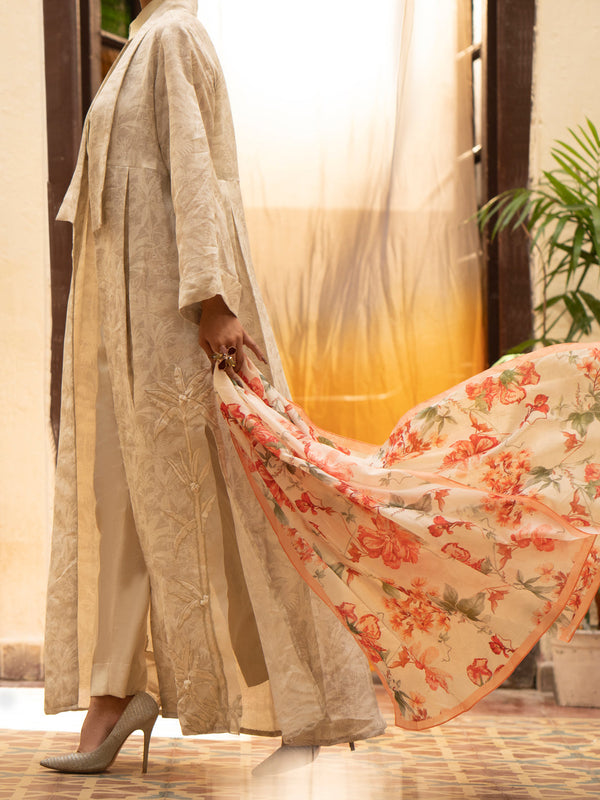 Cream Linen Formal 3Pc Stitched - AL-3PS-LS-417