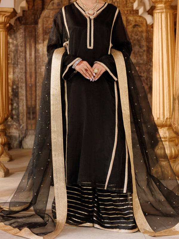 Black Organza Formal 3Pc Stitched - AL-3PS-LS-528
