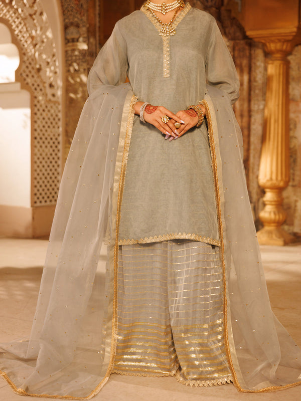 Grey Lurex Organza Formal 3Pc Stitched - AL-3PS-LS-531