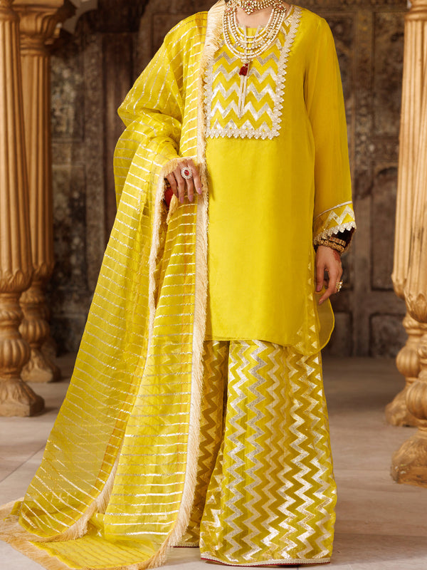 Lime Green Lurex Organza Formal 3Pc Stitched - AL-3PS-LS-532