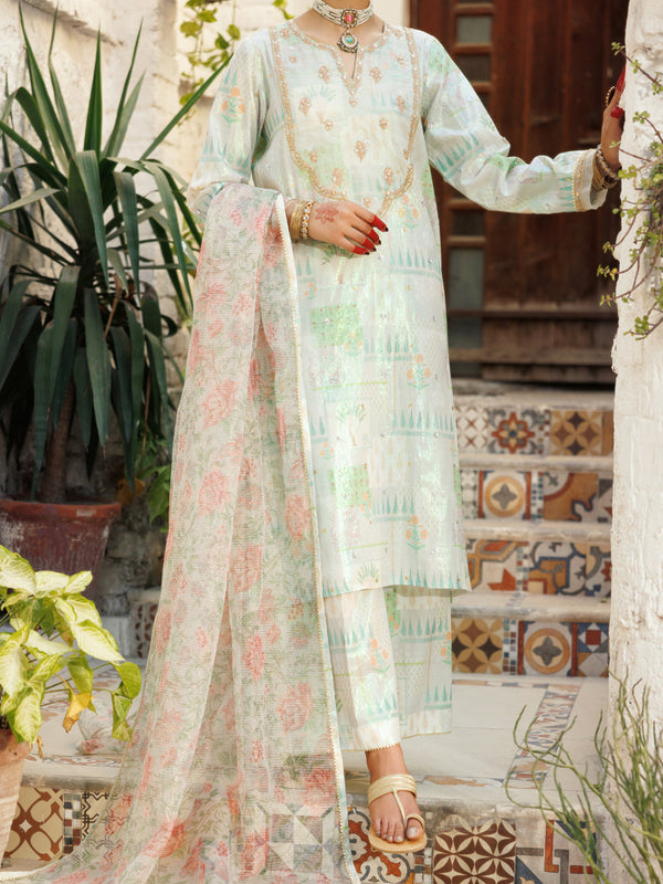 Pistachio Green Lurex Viscose 3Pc Stitched - AL-3PS-LS-541