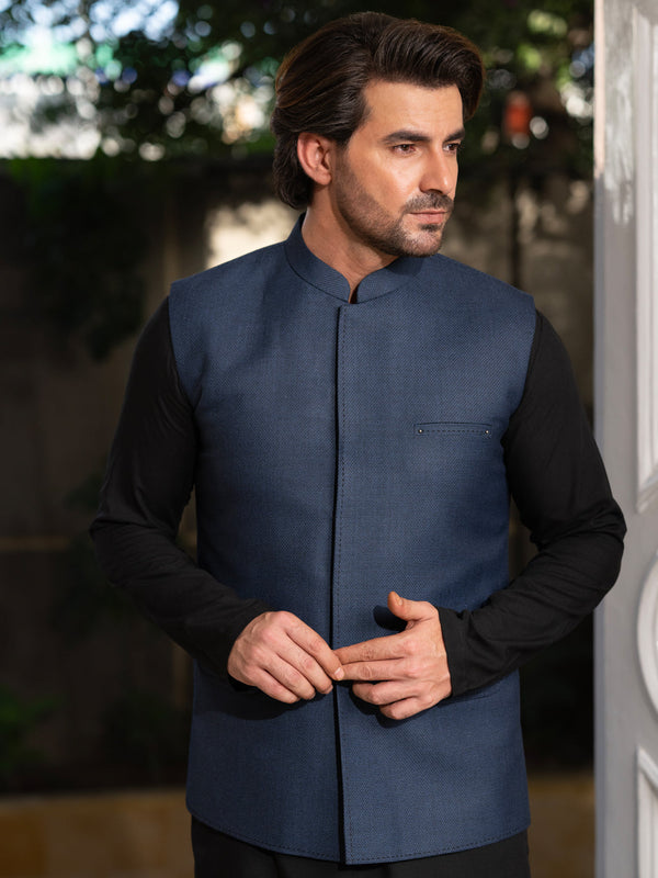 Navy Blue Blended Waistcoat - AL-WC-587B