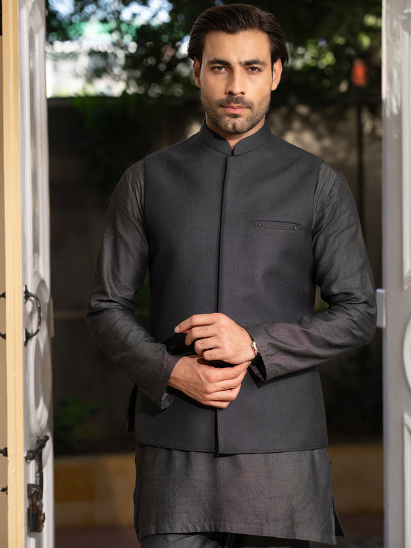 Dark Grey Taflon Rayon Waistcoat - AL-WC-587C