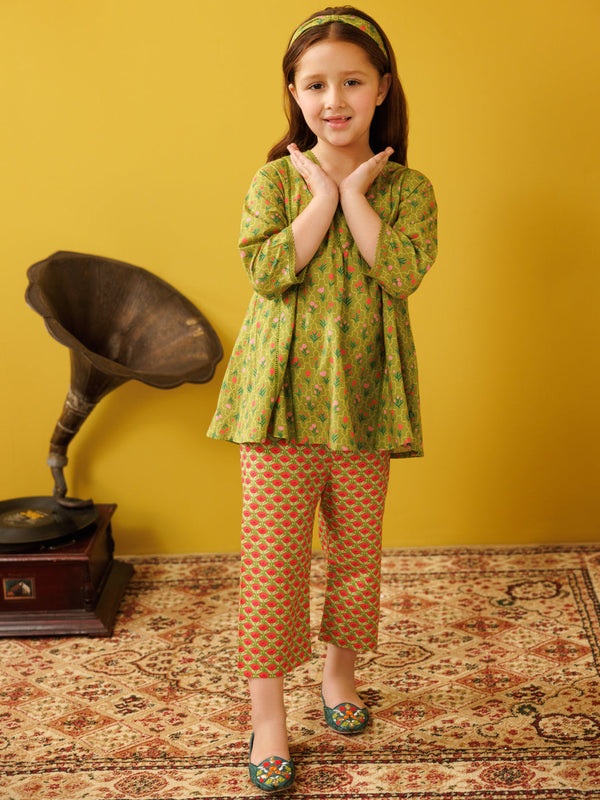 Mehndi Green Cambric 2 Piece Stitched - ALGR-2PS-LKS-1027