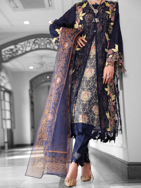 Dark Blue Poly-Organza 3Pc Unstitched - ALP-3PS-1787