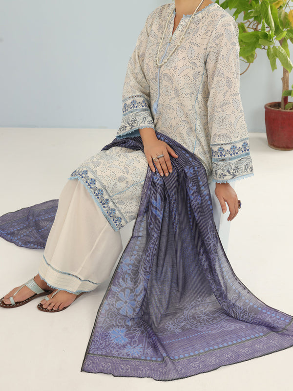 Off White Lawn 3Pc Stitched - ALP-3PS-1884