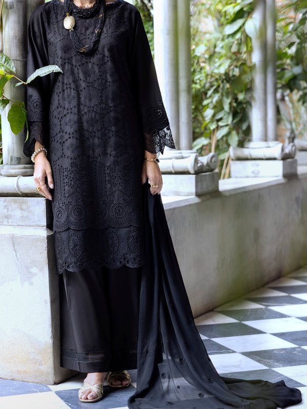 Black Schiffli Lawn 3Pc Unstitched - ALP-3PS-2111