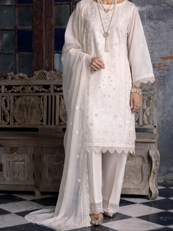 Off White Schiffl Lawn 3Pc Stitched - ALP-3PS-2113