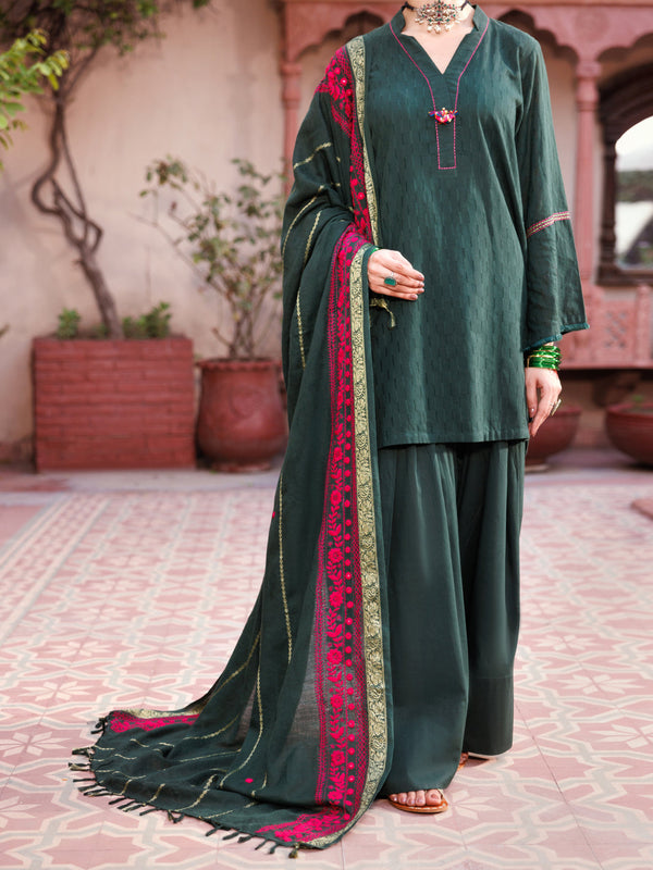 Green Cotton Dobby 3Pc Stitched - ALP-3PS-2134