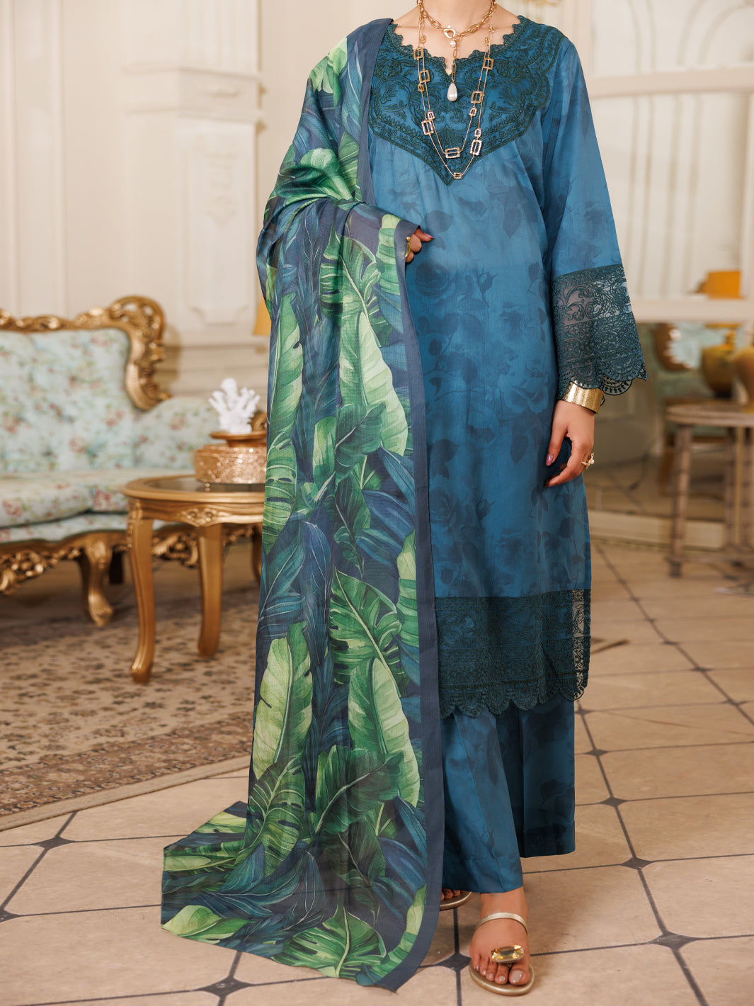 Teal Lawn 3Pc Stitched - ALP-3PS-2150