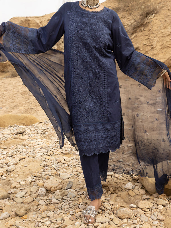Blue Schiffli Lawn 3Pc Stitched - ALP-3PS-2184