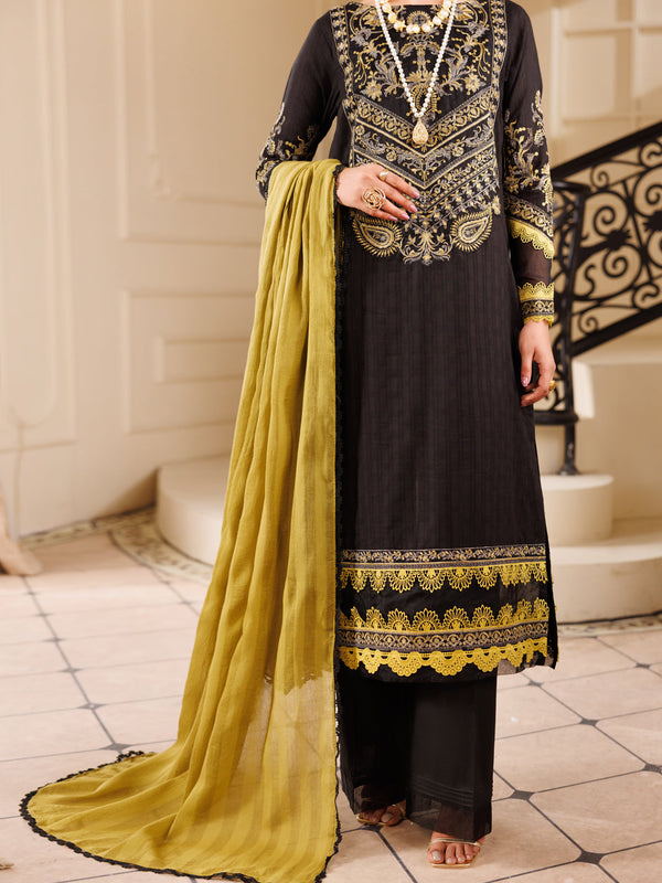 Black Cotton Dobby 3Pc Unstitched - ALP-3PS-2225