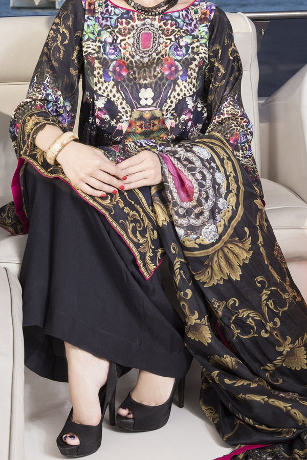 Black & Golden Viscose 3Pc Unstitched - ALP-463