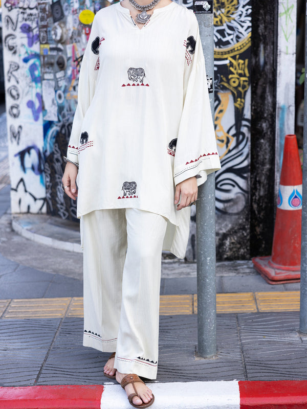 Off White Cotton Dobby 2Pc Stitched - ALP-2PS-LKS-1823