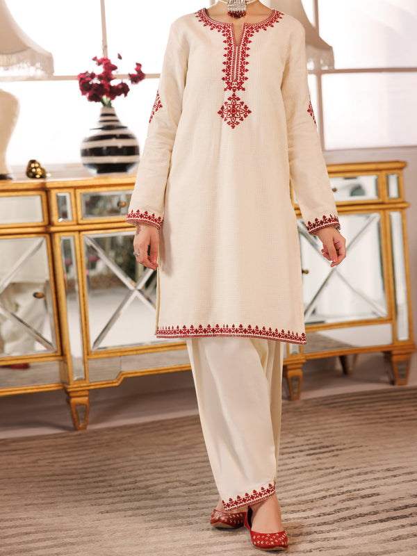 Off White Cotton Square 2 Piece Stitched - ALT-2PS-LKS-1163