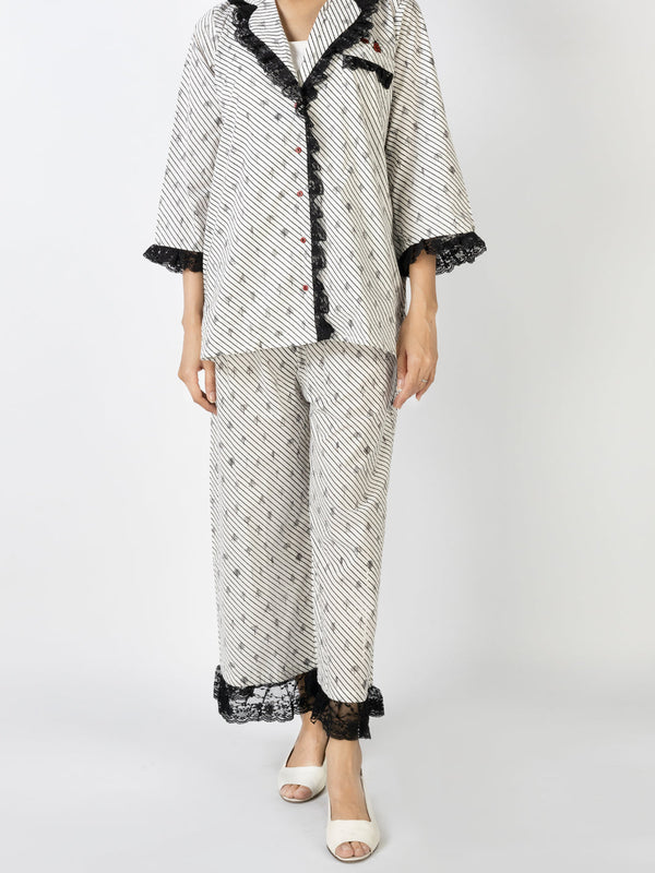 Black & White Cotton 2 Piece Stitched Nightwear - ALT-LKS-NW-1005