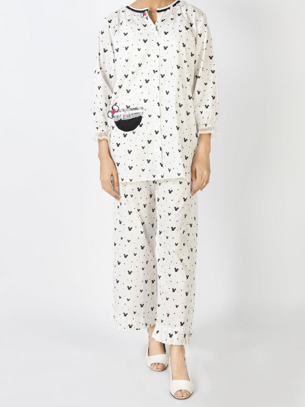Black & White Cotton 2 Piece Stitched Nightwear - ALT-LKS-NW-1006