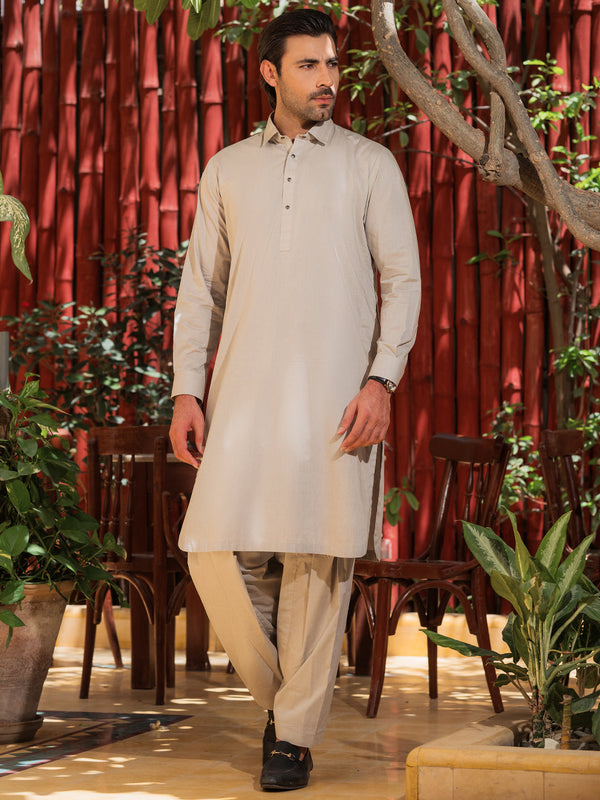 Ash Grey Cotton Kameez Shalwar - ALWA-KS-546