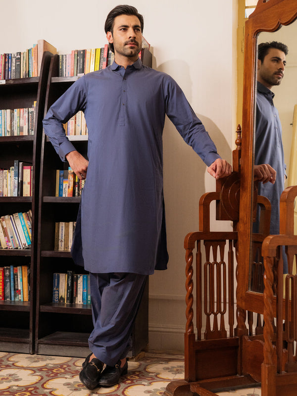 Blue Cotton Kameez Shalwar - ALWA-KS-548