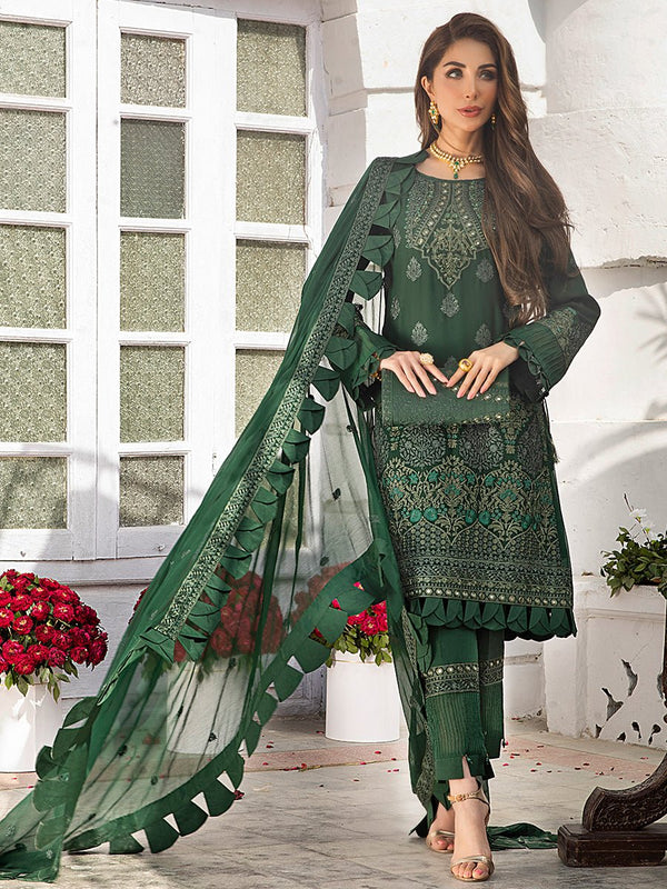 Bold Green-Unstitched 3pc Heavy Embroidered Luxury Chiffon Suit (HC-00005)
