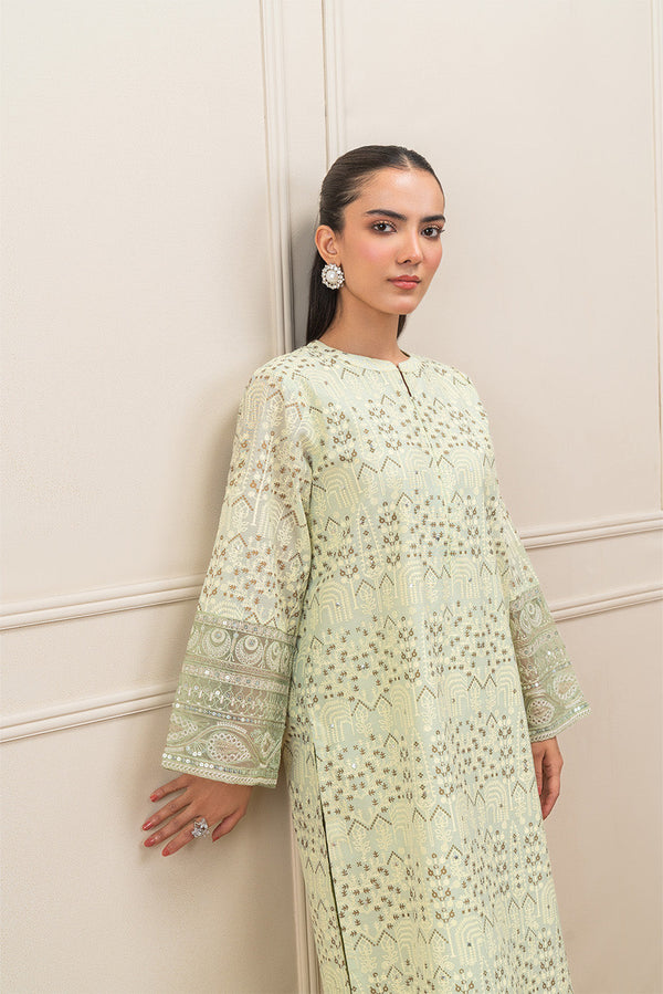 2 PIECE  EMBROIDERED PAPER COTTON SUIT (PRET)