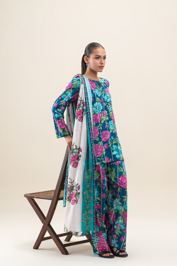 3 PIECE PRINTED LAWN SUIT-FLORA FAUNA (UNSTITCHED)