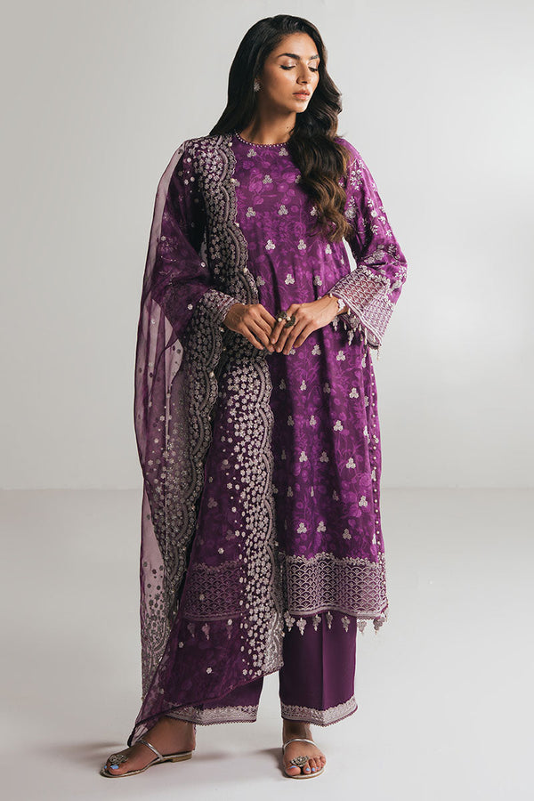 GRAPE RED-3PC EMBROIDERED SILK SUIT