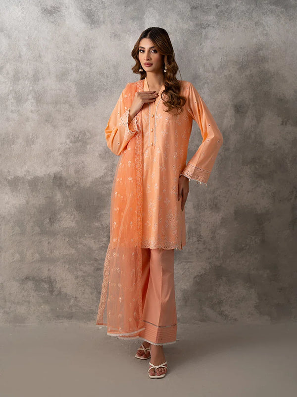 3PC UNSTITCHED CHIKANKARI EMBROIDERED LAWN SUIT