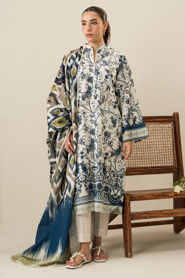 BEIGE VERVE-3PC KHADDAR PRINTED SUIT