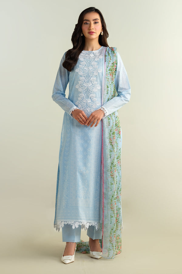 3 Piece - Printed & Embroidered Suit - E1691