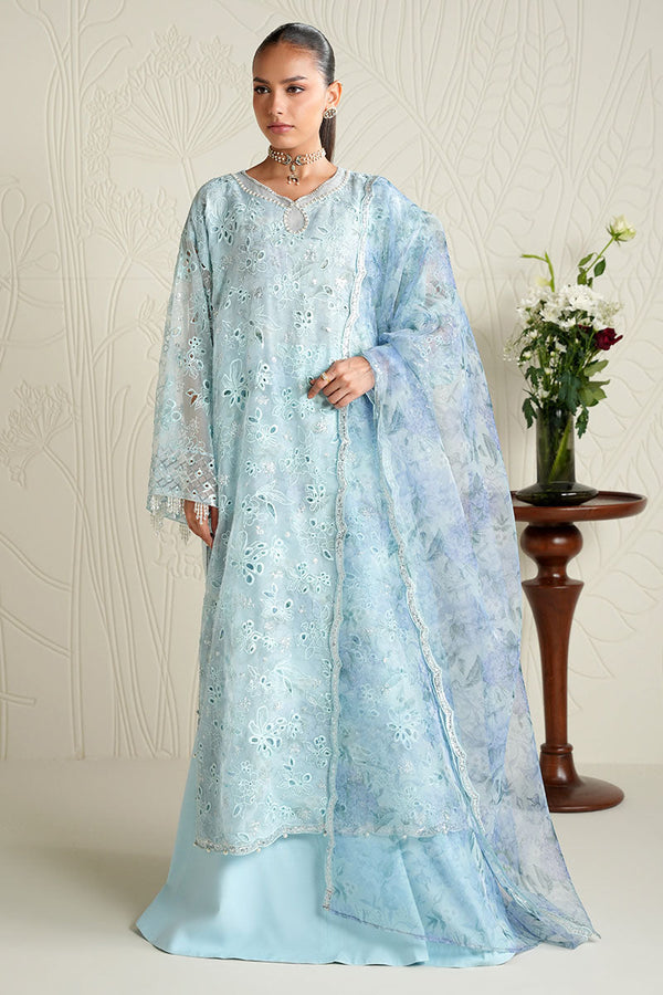 BLUE CLAIR-4PC ORGANZA EMBROIDERED SUIT
