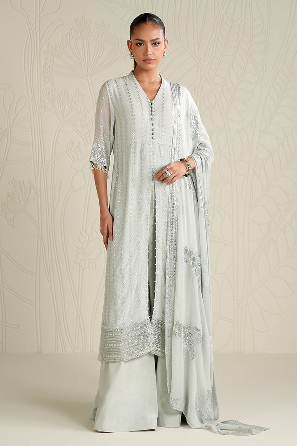 MINT SPARKLE-4PC CHIFFON EMBROIDERED SUIT