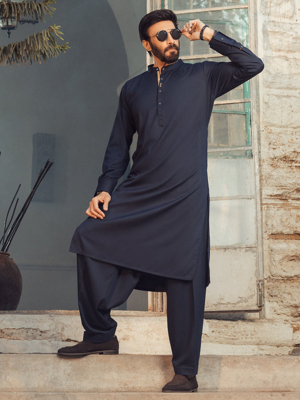 Midnight Blue Plain Kameez Shalwar - ALET-KS-1013-R3