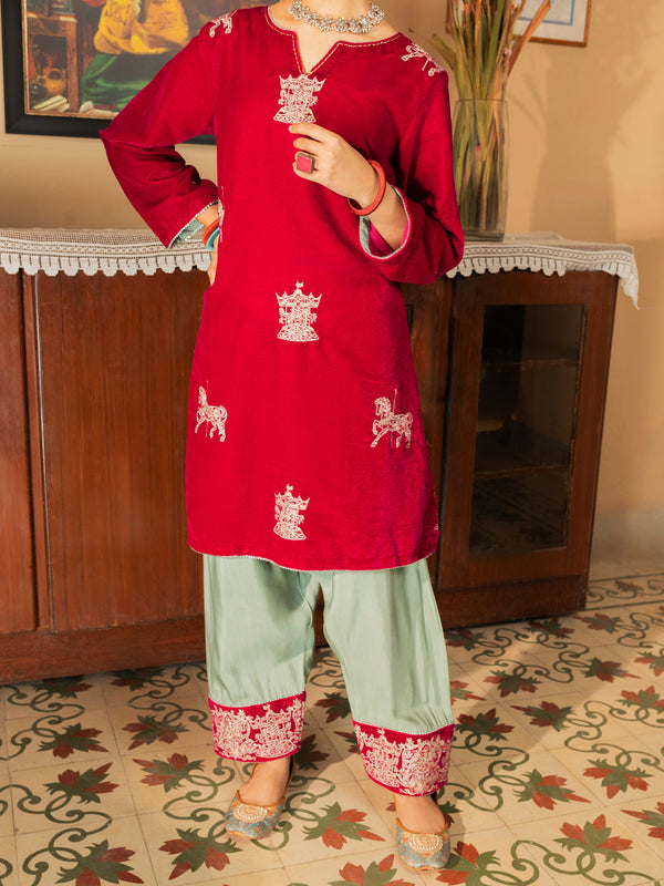 Magenta Velvet 2 Piece Stitched - ALT-LS-LKS-1139