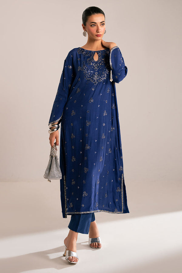 AZURE SPARKLE EMBROIDERED SILK SHIRT