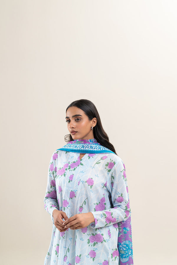 2 PIECE PRINTED LAWN SUIT-ROSE CRUSH (UNSTITCHED)