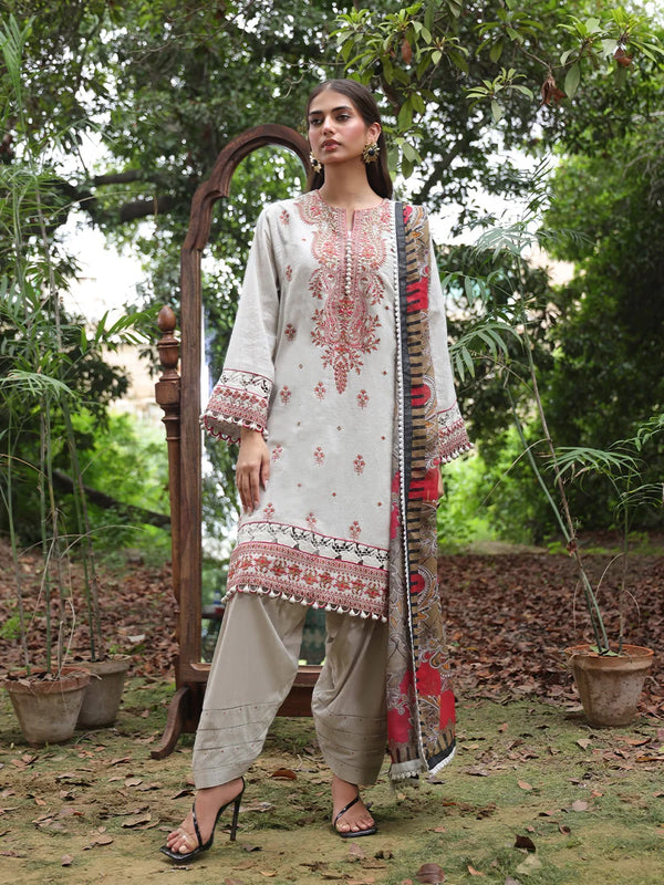 3PC LUXURY SHEMRAY DOBBEY EMBROIDERED SUIT