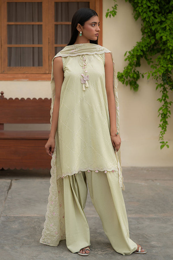 CANARY GREEN- 3PC EMBROIDERED LAWN SUIT