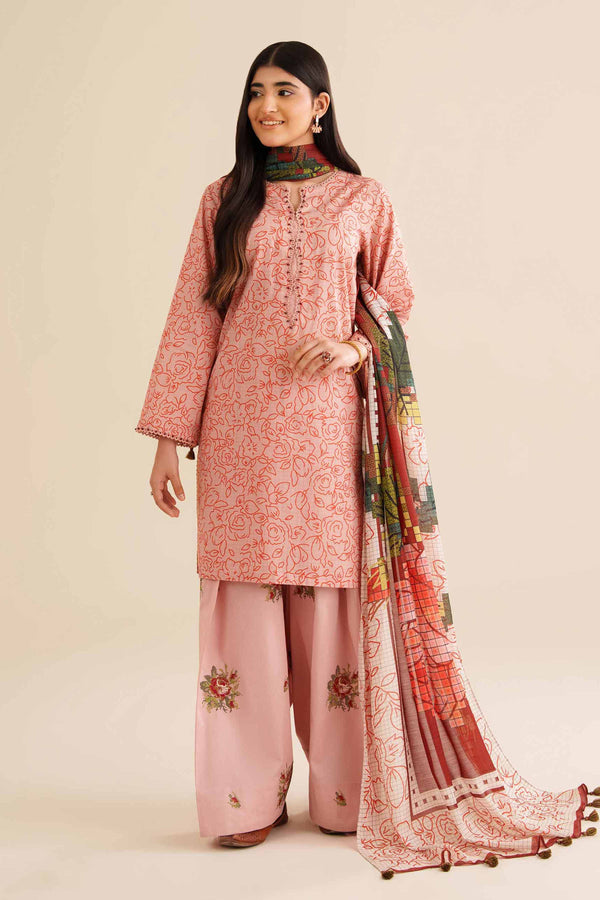 3 Piece - Printed Embroidered Suit - PW25-418