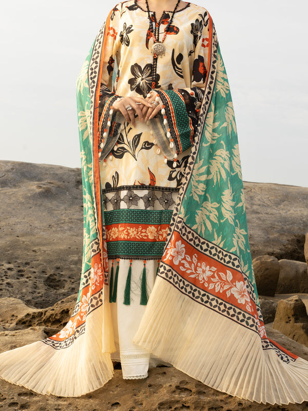 Beige Lawn 2Pc Unstitched - ALP-2PS-SLKD-UN-2254