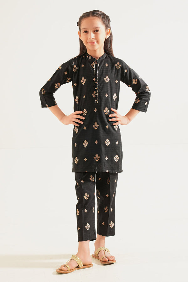 Stitched Cotton Jacquard Shirt/trouser For Kids