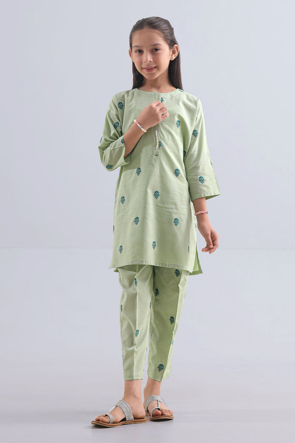 Stitched Cotton Jacquard Shirt/trouser For Kids
