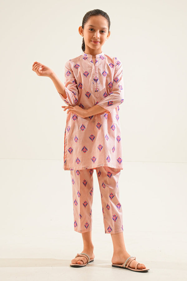 Stitched Cotton Jacquard Shirt/trouser For Kids