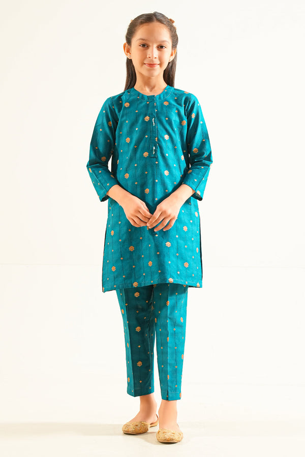 Stitched Cotton Jacquard Shirt/trouser For Kids