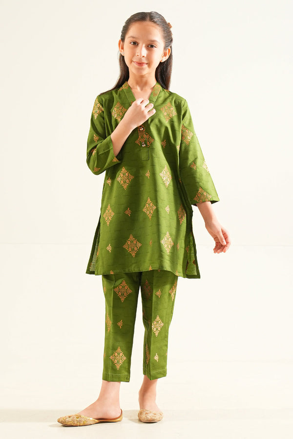Stitched Cotton Jacquard Shirt/trouser For Kids