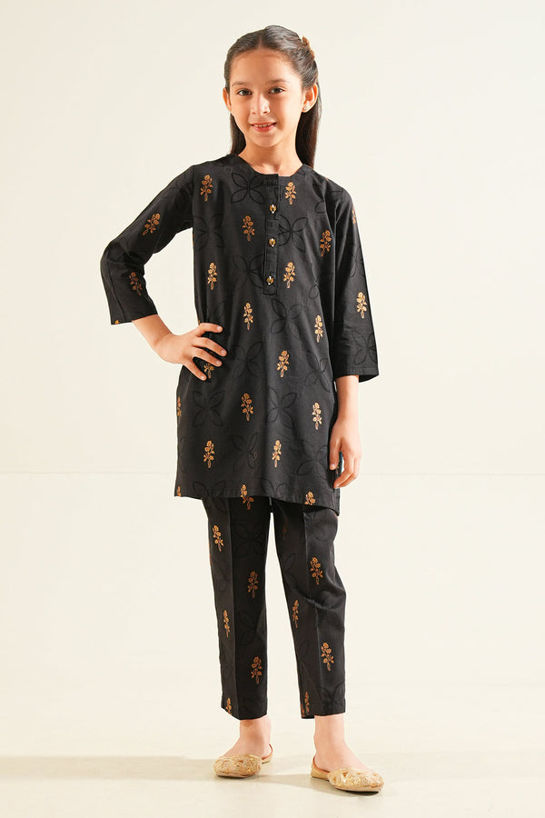 Stitched Cotton Jacquard Shirt/trouser For Kids