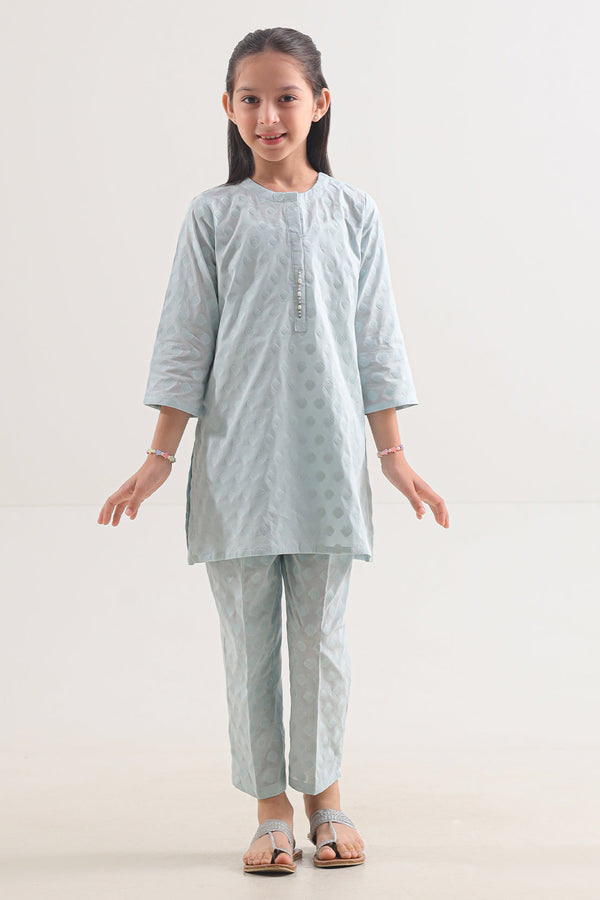 Stitched Cotton Jacquard Shirt/Trouser For Kids