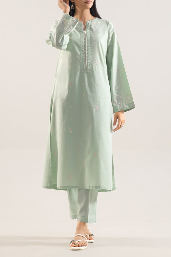 Solid Embroidered Cotton Stitched 2 Piece (Shirt/Trouser)